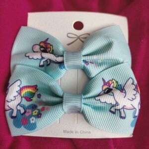 Unicorn Hair Bows for Kids - Blue